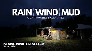 CAMPING in the WIND, RAIN, MUD | EVENING WIND FOREST FARM | BLUETTI | MOBI GARDEN | GEELY OKAVANGO