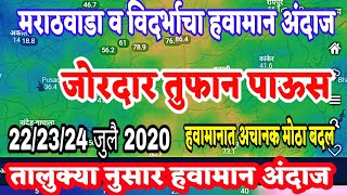 सावधान/मराठवाडा विदर्भाचा हवामान अंदाज 22/24 जुलै जोरदार तुफान पाऊसाची शक्यता/ पाऊस जोरदार वाढणार..?