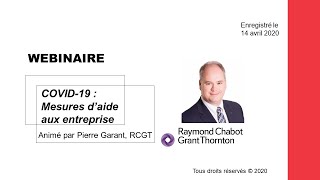 Webinaire - Mesures d'aide gouvernementales aux entreprises face à la COVID-19