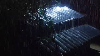 Face insomnia in 3 minutes with heavy rain on metal roof at night - Rain sound for sleeping