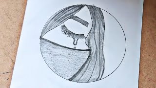 crying girl drawing | circle drawing for beginners||How to draw an eye with teardrop for Beginners