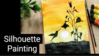 watercolor painting|Silhouette painting tutorial|water colour scenery painting#@Radhika'skalakari