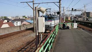 【隅田川シャトル】4月19日尻手駅 新鶴見A61運用 78レ EF65-2063 貨物色 赤プレート