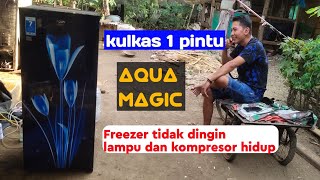 Kulkas Aqua magic satu pintu Tidak Dingin, kompresor hidup.