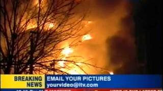 Buncefield oil depot disaster, live footage from ITV News channel