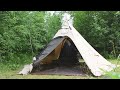 2 first night in a pomoly peak tc teepee tent. overlanding in a land rover defender.