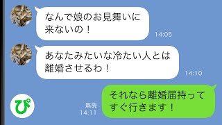 【LINE】嫁が事故って入院した…確認後に即帰宅した俺→お見舞いに行かない俺に嫁母「娘が心配じゃないのか！」俺「はい」結果…【スカッと修羅場】