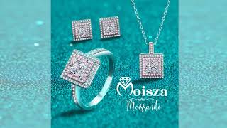 Moisza ~ Princess Cut Pink Double Halo 0.6 / 1 Carat Moissanite S925 Set (Ring, Earrings, Necklace)