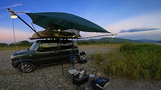 自作ルーフテントに泊まって小舟で海釣りと川釣りしたよ！