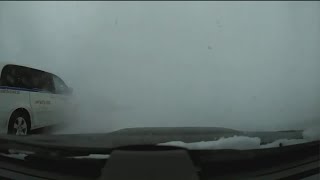 Dashcam video shows O`Hare plow dumping snow on passing car, causing damage