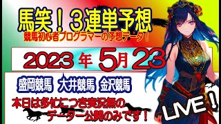 【馬笑！3連単予想 】5/23日 盛岡競馬・大井競馬・金沢競馬　競馬初心者プログラマーの予想をお楽しみください！