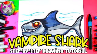 Draw a Vampire Shark! Cartoon Shark Drawing Tutorial Art Lesson for KIDS!