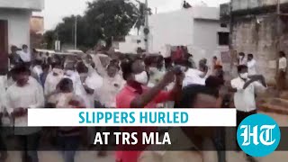 Hyderabad: Locals hurl slippers at TRS MLA during his visit to flood-hit area