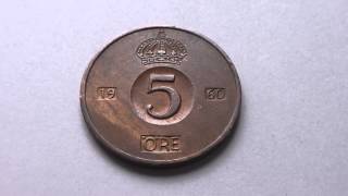 Sweden money - The 5 Öre coin from 1960 in HD