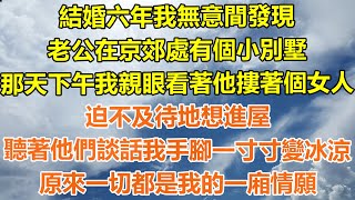 （完結爽文）結婚六年我無意間發現，老公在京郊處有個小別墅，那天下午我親眼看著他摟著個女人，迫不及待地想進屋，我聽著他們談話手腳一寸寸變冰涼，後來他跪我面前而我卻只覺得晦氣！#出軌#家產#白月光#老人