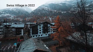 Walking in the rainy day in Swiss Village - 2022 - mountain area of Switzerland - 4K - added sounds