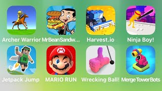 Archer Warrior, Mr Bean Sandwich, Harvest.io, Ninja Boy, Jetpack Jump, Mario Run, Wrecking Ball