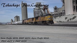 Tehachapi Pass trains in 4K: 4-22-2017 / UP #8718, BNSF #6954, UP #8369, BNSF #8251 & BNSF #6954