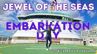 Royal Caribbean Jewel of the Seas Canada Cruise Vlog - Day 1 - Embark, Oceanview Room Tour \u0026 Izumi