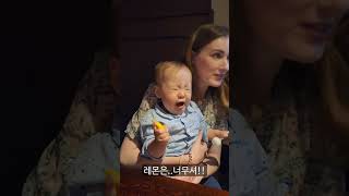 인생 1년차..처음 먹어보는 레몬 맛은? 이게 인생의 신맛이구나.. My 1-year-old baby eat lemon for the first time.