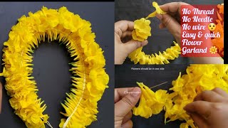 Easy 3 ways to string flower Garlands at home/yellowbell flowers/thanga arali/flowerbun/veni/mala