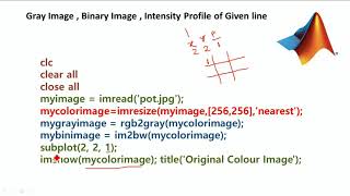 MATLAB CODES - Color image to Gray image, Binary image, intensity Profile