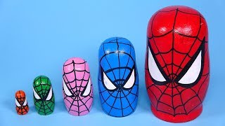 Opening Nesting Dolls Spiderman Toys! Surprise Eggs Learn Sizes Small to Biggest & Learn Colors #60