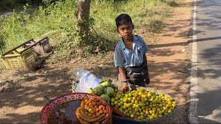 ALONE 9 Years Old Boy Selling Fruits on Street in Siem Reap, Cambodia