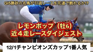 【レモンポップ】12/1GⅠチャンピオンズカップ1番人気！近4走レースダイジェスト