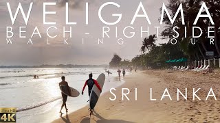 🇱🇰4K - Weligama Beach. Sri Lanka. Walking tour on the right side of the beach. Surfing.