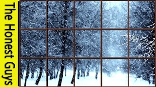 WINTER WINDOW SNOW SCENE - Storm with Wind \u0026 Fireplace Sounds