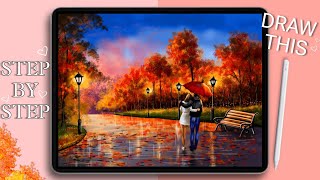 How To Draw A Fall Romantic Painting / STEP BY STEP / Aesthetic Painting Ideas 🍁🧡