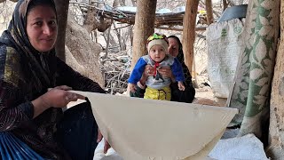 Nomadic life: Baking bread by nomadic women and working hard for the family