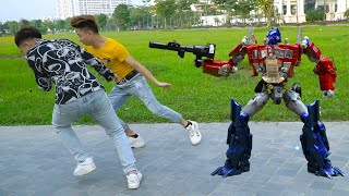 Transformers Optimus Prime vs Megatron Stop motion! Decepticon, Autobots Robot in real life!