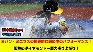 【阪神】雨天中止も…ミエちゃんが主役！　ずぶぬれヘッスラパフォーマンスで大盛り上がり