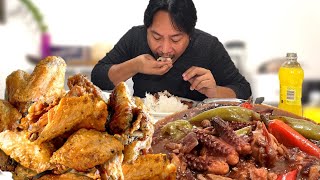 CRISPY PINATISANG FRIED CHICKEN WINGS!!! SPICY ADOBONG OCTOPUS!!! Filipino Food. Mukbang and Recipe!