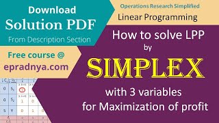 Simplex method linear programming | simplex method for 3 variables | Solution PDF