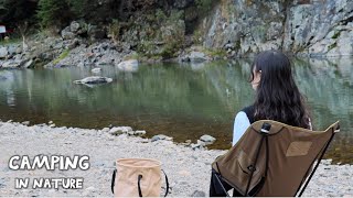 Camping by the Clear River and Cliff, Simple Korean Camping Cuisine, Crisp Autumn Minimal Camping