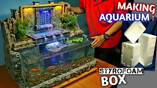 Make Aquarium Waterfall Decoration using Styrofoam Box  - MINI WATERFALL GARDEN / DIORAMA