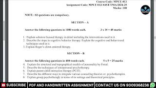 SOLVED ASSIGNMENTS OF MA PSYCHOLOGY IInd YEAR PAPER CODE (MPCE-013) PSYCHOTHERAPEUTIC METHODS