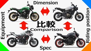 Z650RS＆XSR700,Z650＆MT07【バイク/ディメンション比較】～dimension,Riding position