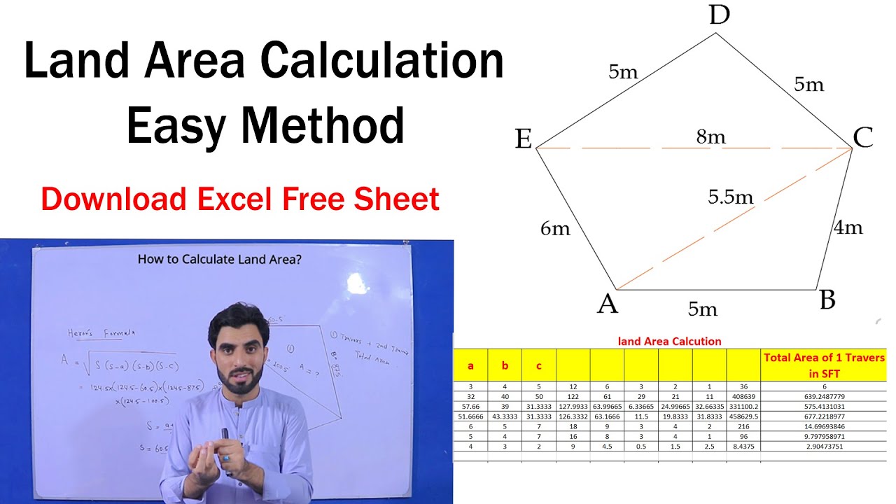 Land Area Calculation Easy Method With Excel Sheet Free Download - YouTube