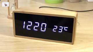 Bamboo Wood Clock - Sound-activated Digital LED Alarm Clock