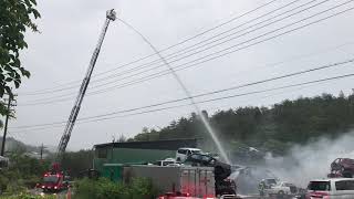 消防はしご車放水