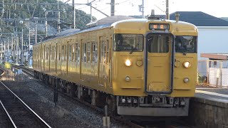 【4K】JR伯備線　普通列車115系電車　ｵｶD-14編成　清音駅到着