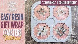 Using Gift Wrapping Paper to Create BEAUTIFUL Resin Coasters. EASY Christmas DIY Tutorial -2 Designs