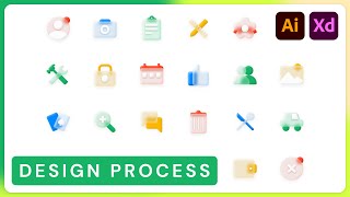 Glassmorphic Icon Set Design Process (Adobe Illustrator + Xd)
