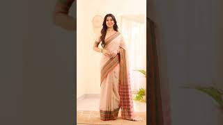 Latest Khadi Cotton Saree with Contrast Blouse Design #viral #fashion #viralreels #shorts #shortsvid