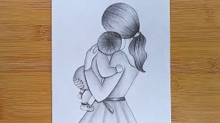 How to Draw Mother with Baby - Mother's Day Drawing