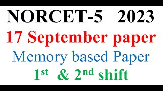 NORCET -5 |  Memory based Answer key 2023 | exam held on 17 September 2023 | #norcet5  Shift 1 & 2